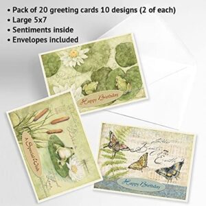 Nature's Sanctuary Birthday Greeting Cards Value Pack - Set of 20 (10 designs), Large 5" x 7", Happy Birthday Cards with Sentiments Inside