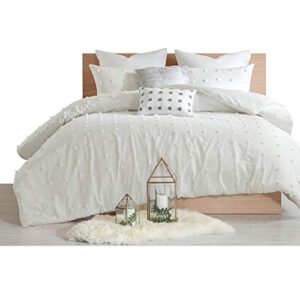 Urban Habitat Cotton Comforter Set - Jacquard Tufts Pompom Design All Season Bedding, Matching Shams, Decorative Pillows, King/California King (104 in x 92 in), Ivory 7 Piece