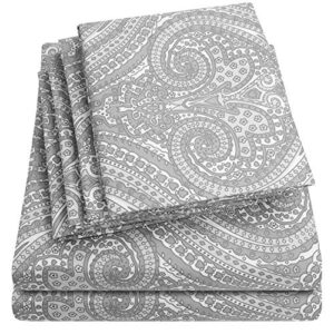 cal king size bed sheets - 6 piece 1500 supreme collection fine brushed microfiber deep pocket california king sheet set bedding - 2 extra pillow cases, great value, california king, paisley gray