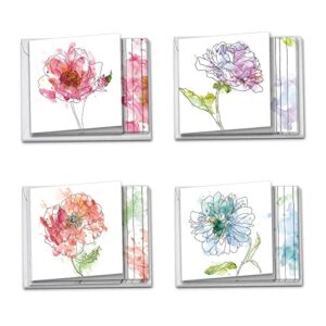 the best card company - 12 assorted blank note cards (4 x 5.12 inch) - boxed all occasion notecards bulk (4 designs, 3 each) - basic blooms mq4627ocb-b3x4