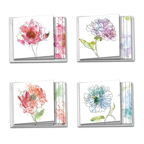 The Best Card Company - 12 Assorted Blank Note Cards (4 x 5.12 Inch) - Boxed All Occasion Notecards Bulk (4 Designs, 3 Each) - Basic Blooms MQ4627OCB-B3x4