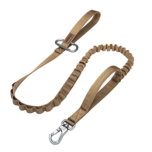 EXCELLENT ELITE SPANKER Tactical Bungee Dog Leash Military Adjustable Dog Leash Quick Release Elastic Leads Rope with 2 Control Handle(Coyote Brown)