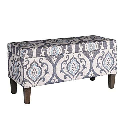 HomePop Large Upholstered Rectangular Storage Ottoman Bench with Hinged Lid, Slate Damask