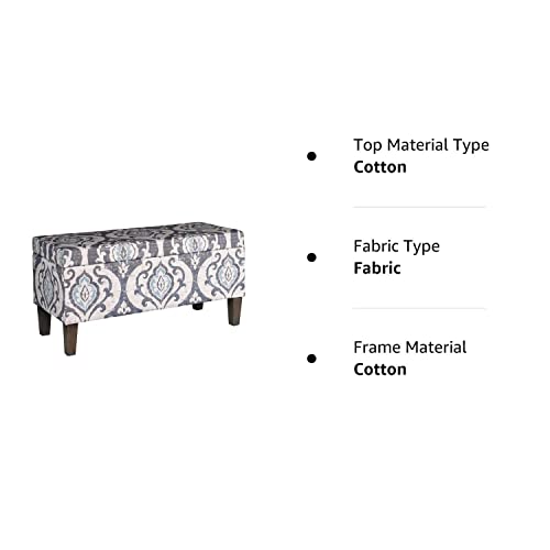 HomePop Large Upholstered Rectangular Storage Ottoman Bench with Hinged Lid, Slate Damask