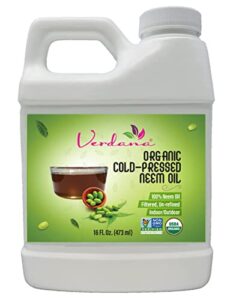 verdana organic cold pressed pure neem oil - 16 fl. oz - non gmo - unrefined - 100% neem oil, nothing added or removed – leafshine for plants, pet care, skin care, hair care brand