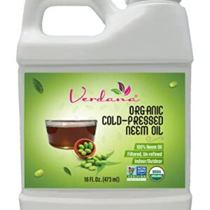 Verdana Organic Cold Pressed Pure Neem Oil - 16 Fl. Oz - Non GMO - Unrefined - 100% Neem Oil, Nothing Added or Removed – Leafshine for Plants, Pet Care, Skin Care, Hair Care Brand