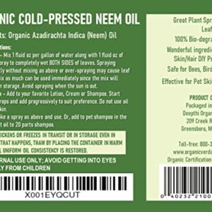 Verdana Organic Cold Pressed Pure Neem Oil - 16 Fl. Oz - Non GMO - Unrefined - 100% Neem Oil, Nothing Added or Removed – Leafshine for Plants, Pet Care, Skin Care, Hair Care Brand