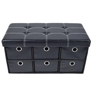 achim home furnishings collapsible storage ottoman 6 drawers - black faux leather 15x30x15