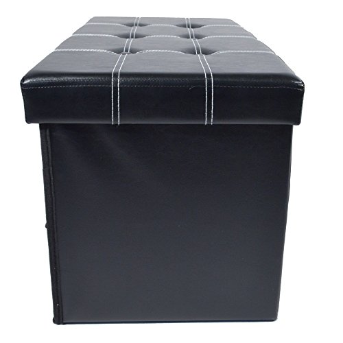 Achim Home Furnishings Collapsible Storage Ottoman 6 Drawers - Black Faux Leather 15x30x15