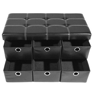 Achim Home Furnishings Collapsible Storage Ottoman 6 Drawers - Black Faux Leather 15x30x15