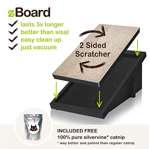 WAY BASICS Premium Cat Scratcher Incline Wedge Scratchy Ramp - Reversible zBoard Lasts 5X Longer (Free Silvervine Organic Catnip)