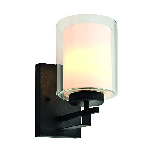Design House 578153 Impala Traditional 1-Light Indoor Wall Light Dimmable with Double Glass for Bathroom Bedroom Hallway, Rustic Bronze