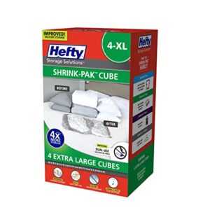 hefty shrink-pak – 4 extra large vacuum seal storage bags – space saver bags for clothing, pillows, towels, or blankets, 4 x xl cubes