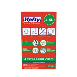 Hefty Shrink-Pak – 4 Extra Large Vacuum Seal Storage Bags – Space Saver Bags for Clothing, Pillows, Towels, or Blankets, 4 x XL Cubes
