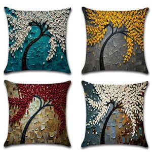 calcifer 18 x18 inch (45x45cm) oil painting tree durable cotton linen throw pillows sheel case cushion covers for home sofa decorative (set of 4)