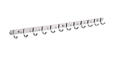 QT Home Decor Hook/Coat Rack with 12 Square Hooks- Modern Wall Mounted - Ultra Durable with Solid Steel Construction, Brushed Stainless Steel Finish, Super Easy Installation, Rust and Water Proof.