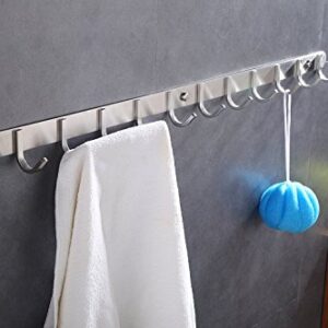 QT Home Decor Hook/Coat Rack with 12 Square Hooks- Modern Wall Mounted - Ultra Durable with Solid Steel Construction, Brushed Stainless Steel Finish, Super Easy Installation, Rust and Water Proof.