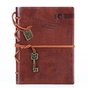 leather writing journal notebook, evz 7 inches key bound retro vintage notebook diary sketchbook gifts with unlined travel journals to write in for girls and boys notepad guest book, dark coffee