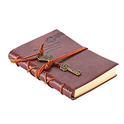 Leather Writing Journal Notebook, EvZ 7 Inches Key Bound Retro Vintage Notebook Diary Sketchbook Gifts with Unlined Travel Journals to Write in for Girls and Boys Notepad Guest Book, Dark Coffee