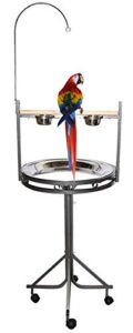 72" large elegant and sturdy wrought iron hangout bird play stand play ground stainless steel pan with metal toy hook