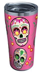 tervis sugar skulls stainless steel tumbler with clear and black hammer lid 20oz, silver