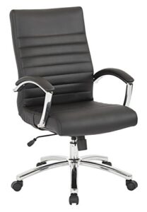 office star fl series executive faux leather adjustable office chair with built-in lumbar support, mid-back, black