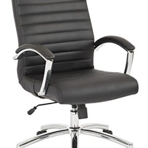 Office Star FL Series Executive Faux Leather Adjustable Office Chair with Built-in Lumbar Support, Mid-Back, Black