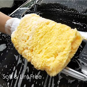 INEBIZ 2pcs Extra Thick Multi-Fiber Sheepskin Lambswool Wash Mitts Car Home Cleaning Gloves