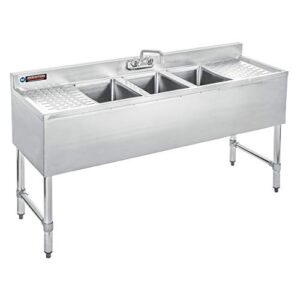 durasteel 3 compartment stainless steel bar sink with 10" l x 14" w x 10" d bowl - underbar basin - nsf certified - double drainboard, faucet included (restaurant, kitchen, hotel, bar)