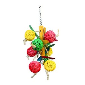 pet parrot chewing swing toys with rattan ball string hanging rope bells for macaw african greys budgies(2 design) (b)