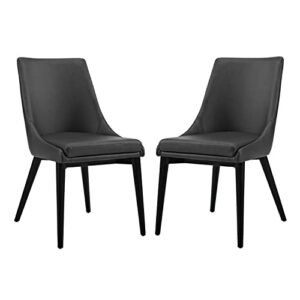 modway viscount mid-century modern faux leather upholstered two dining chairs in black