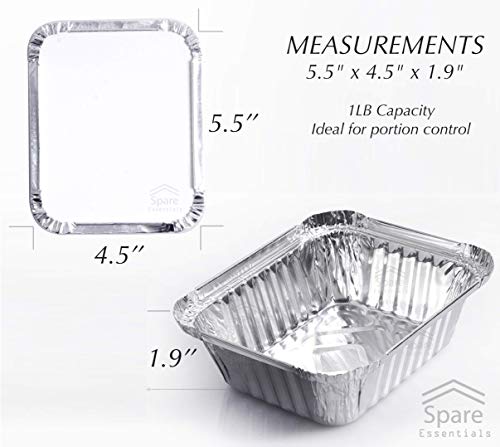 Spare Essentials 55 Pack - Aluminum Pan/Containers with Lids/Foil Containers/Aluminum Pans with Lids/Take Out Containers/Disposable Pans/Aluminum Foil Food Containers/Freezer meals containers (1 LB)