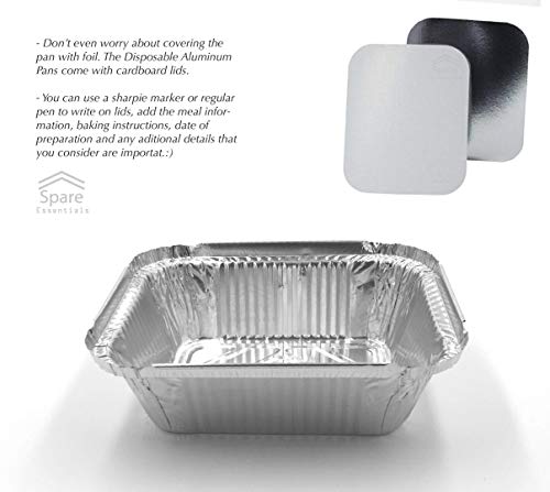 Spare Essentials 55 Pack - Aluminum Pan/Containers with Lids/Foil Containers/Aluminum Pans with Lids/Take Out Containers/Disposable Pans/Aluminum Foil Food Containers/Freezer meals containers (1 LB)