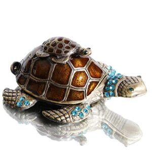 waltz&f turtle trinket jewelry box with sparkling light green crystals,hinged trinket box hand-painted figurine collectible ring holder