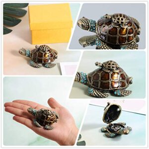 Waltz&F Turtle Trinket Jewelry Box with Sparkling Light Green Crystals,Hinged Trinket Box Hand-painted Figurine Collectible Ring Holder