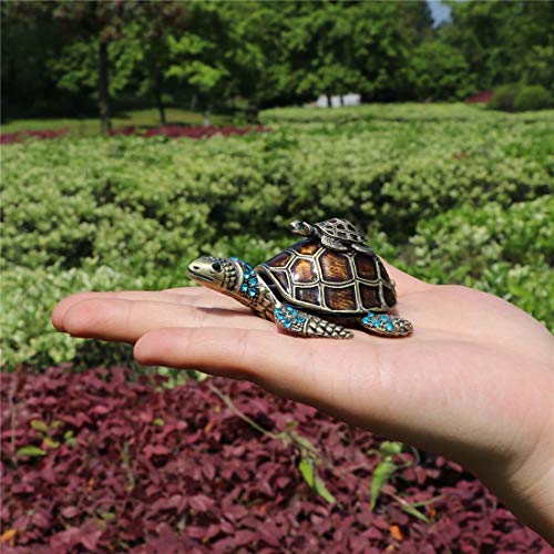 Waltz&F Turtle Trinket Jewelry Box with Sparkling Light Green Crystals,Hinged Trinket Box Hand-painted Figurine Collectible Ring Holder