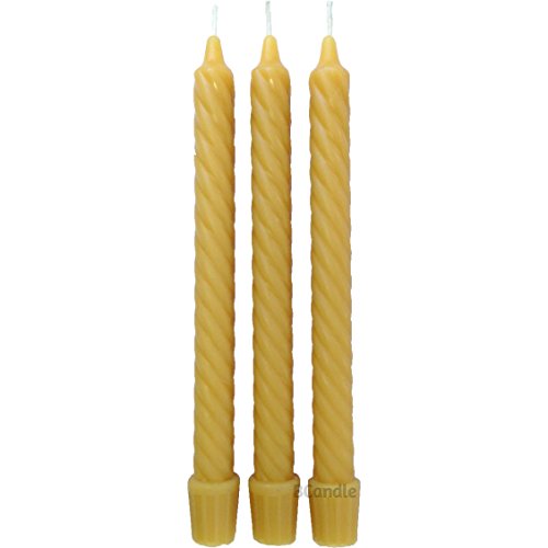 BCandle 100% Pure Beeswax Spiral Twist Taper Candles (Set of 3) Organic - 8 Inches Tall, 3/4 Inch Diameter, Hand Made