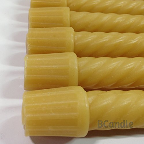 BCandle 100% Pure Beeswax Spiral Twist Taper Candles (Set of 3) Organic - 8 Inches Tall, 3/4 Inch Diameter, Hand Made