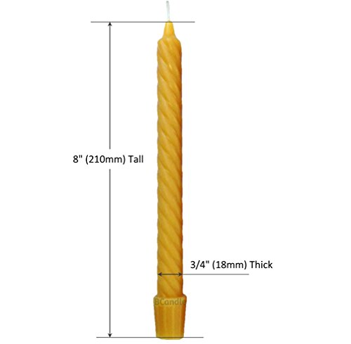 BCandle 100% Pure Beeswax Spiral Twist Taper Candles (Set of 3) Organic - 8 Inches Tall, 3/4 Inch Diameter, Hand Made