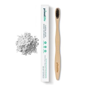primal life organics - charcoal toothbrush, made with charcoal & bamboo, biodegradable, bpa-free, perfect for kids & adults, recyclable, gently massages gums & teeth, zero waste toothbrush, (1-pack)