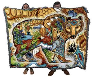 pure country weavers grizzly bear blanket - animal spirits totem by sue coccia - gift tapestry throw woven from cotton - made in the usa (72x54)