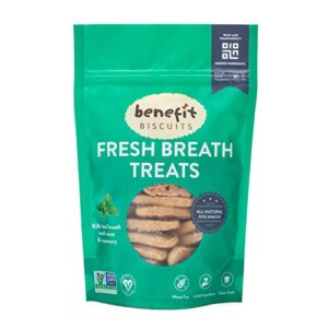 benefit biscuits, all natural dog treats, certified vegan, non gmo, wheat free, healthy dog biscuits, made in usa (mint, regular bag, 7oz)