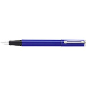sheaffer pop glossy blue fountain pen with chrome trim and medium nib