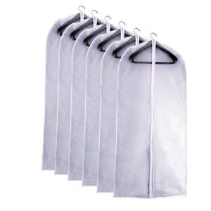 hanging garment bags cover 24''x48'' lightweight clear white suit protector cover (pack of 6) with study full zipper for suit clothes storage closet (24''x48'', white)