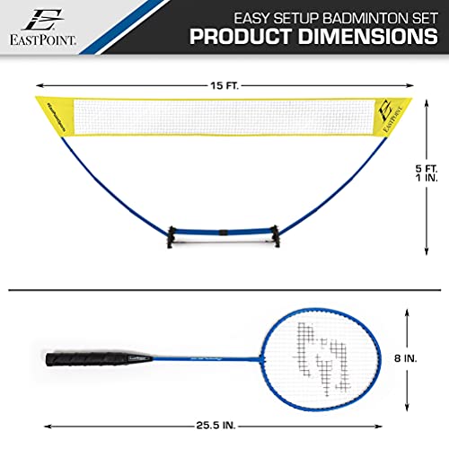 EastPoint Sports Easy Setup Badminton Set - Backyard Outdoor Game for Family Fun - Includes 2 Racket & 2 Shuttlecocks