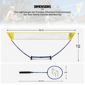 EastPoint Sports Easy Setup Badminton Set - Backyard Outdoor Game for Family Fun - Includes 2 Racket & 2 Shuttlecocks