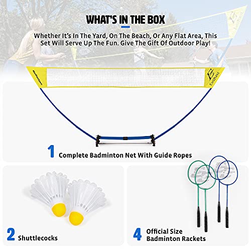 EastPoint Sports Easy Setup Badminton Set - Backyard Outdoor Game for Family Fun - Includes 2 Racket & 2 Shuttlecocks