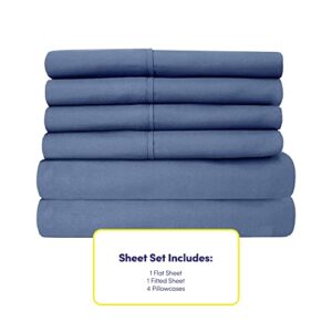 Queen Sheets Denim - 6 Piece 1500 Supreme Collection Fine Brushed Microfiber Deep Pocket Queen Sheet Set Bedding - 2 Extra Pillow Cases, Great Value, Queen, Denim