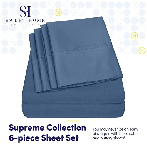 Queen Sheets Denim - 6 Piece 1500 Supreme Collection Fine Brushed Microfiber Deep Pocket Queen Sheet Set Bedding - 2 Extra Pillow Cases, Great Value, Queen, Denim