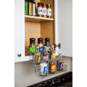Hardware Resources 3-Tier Pull Down Spice Rack - Chrome-Finished Steel Retractable Organizer for Spice Bottles & Seasoning Jars - Easy to Install, Screws Included - Fits 15” Opening Wall Cabinet
